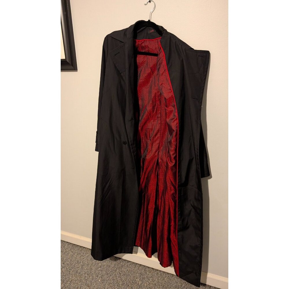 Anne Klein Black Trench Coat Red Lining Size 8